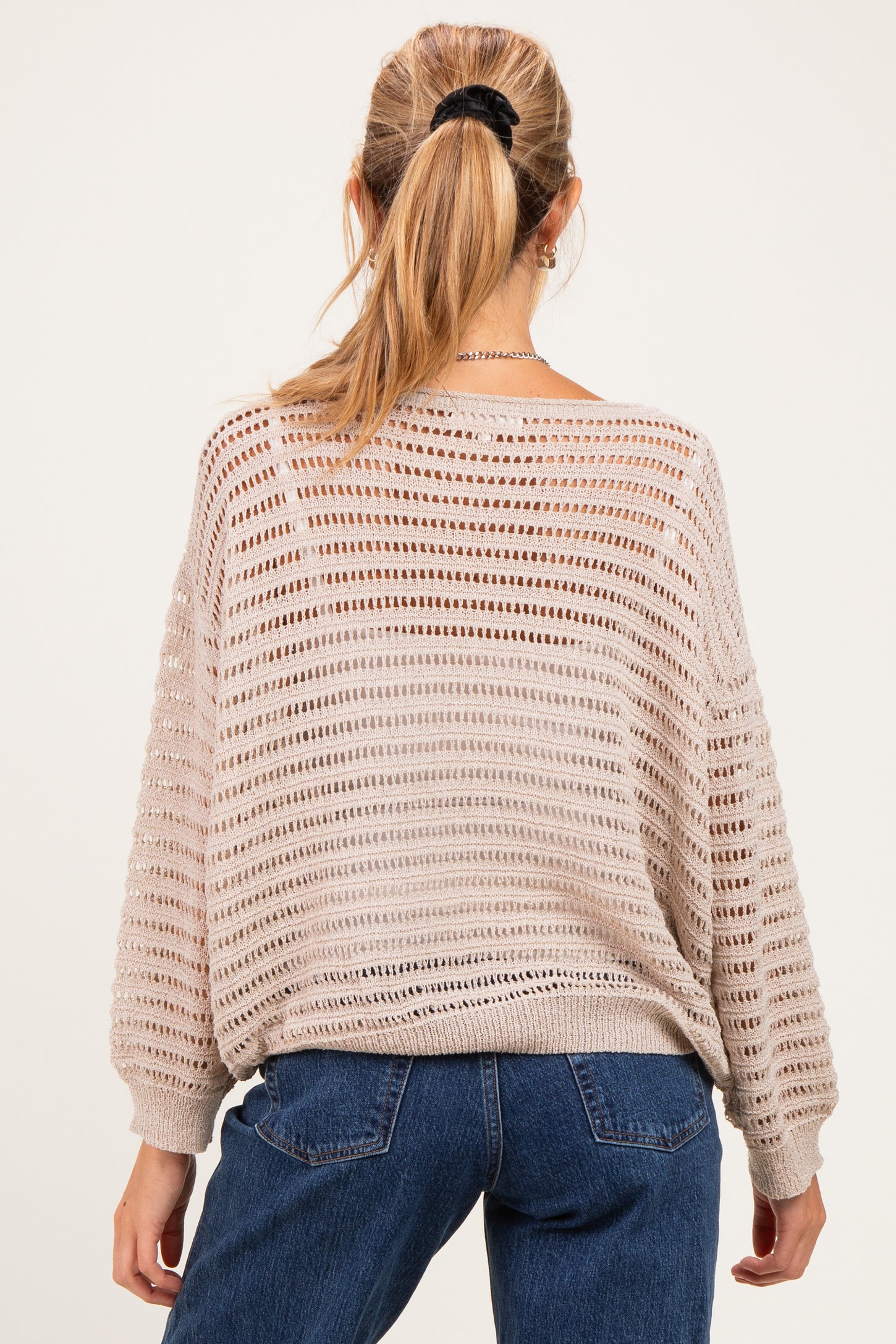 Stone Open Knit Striped Maternity Sweater Top