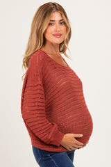 Terracotta Open Knit Striped Maternity Sweater Top