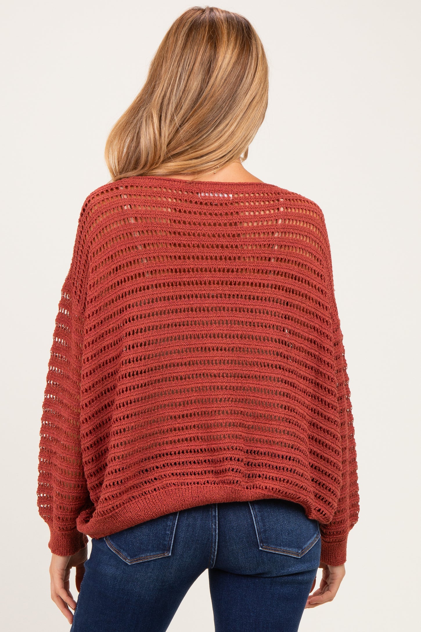 Terracotta Open Knit Striped Maternity Sweater Top