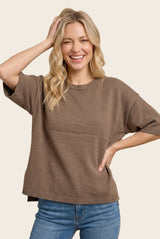 Mocha Basic Short Sleeve Sweater Top