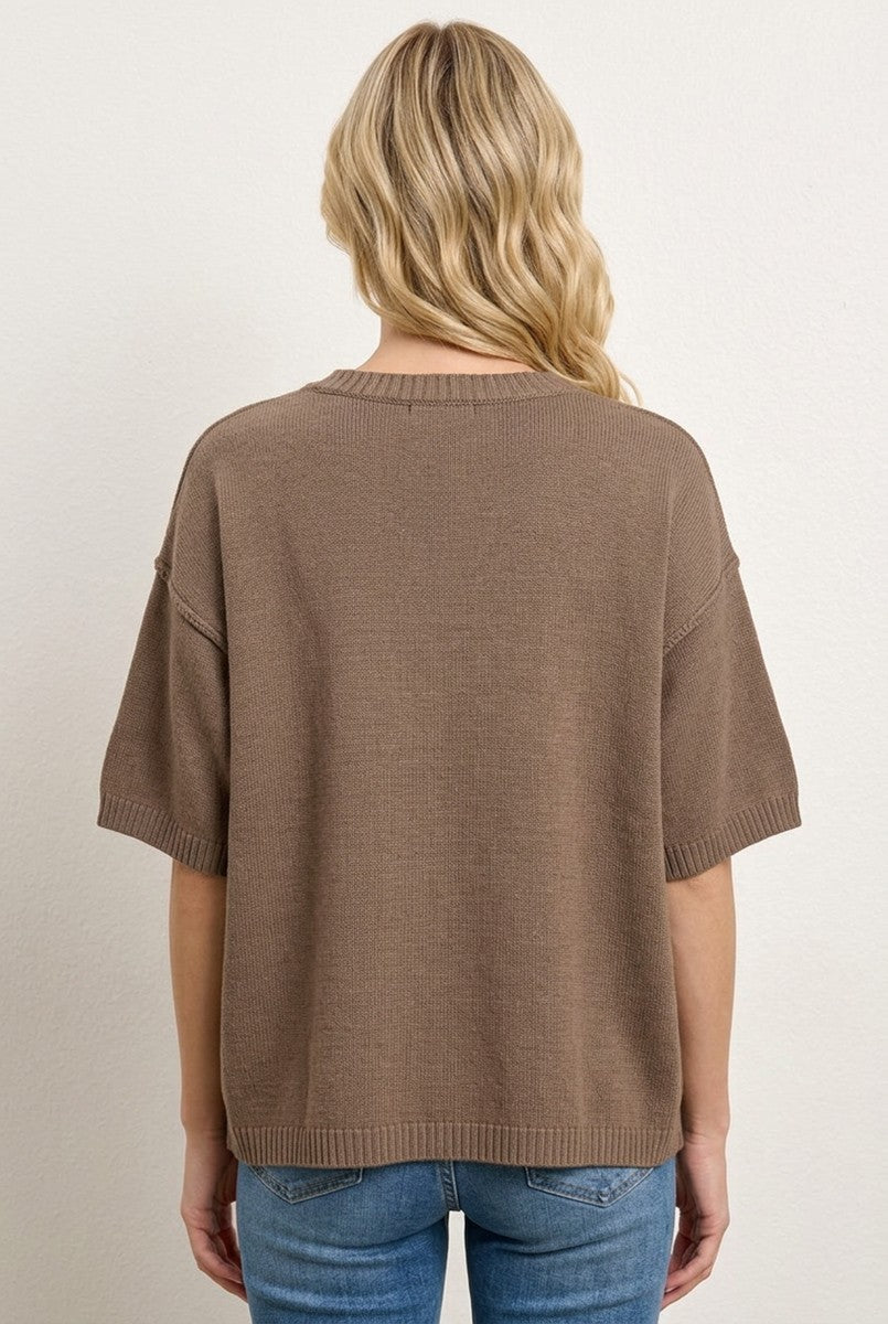 Mocha Basic Short Sleeve Sweater Top