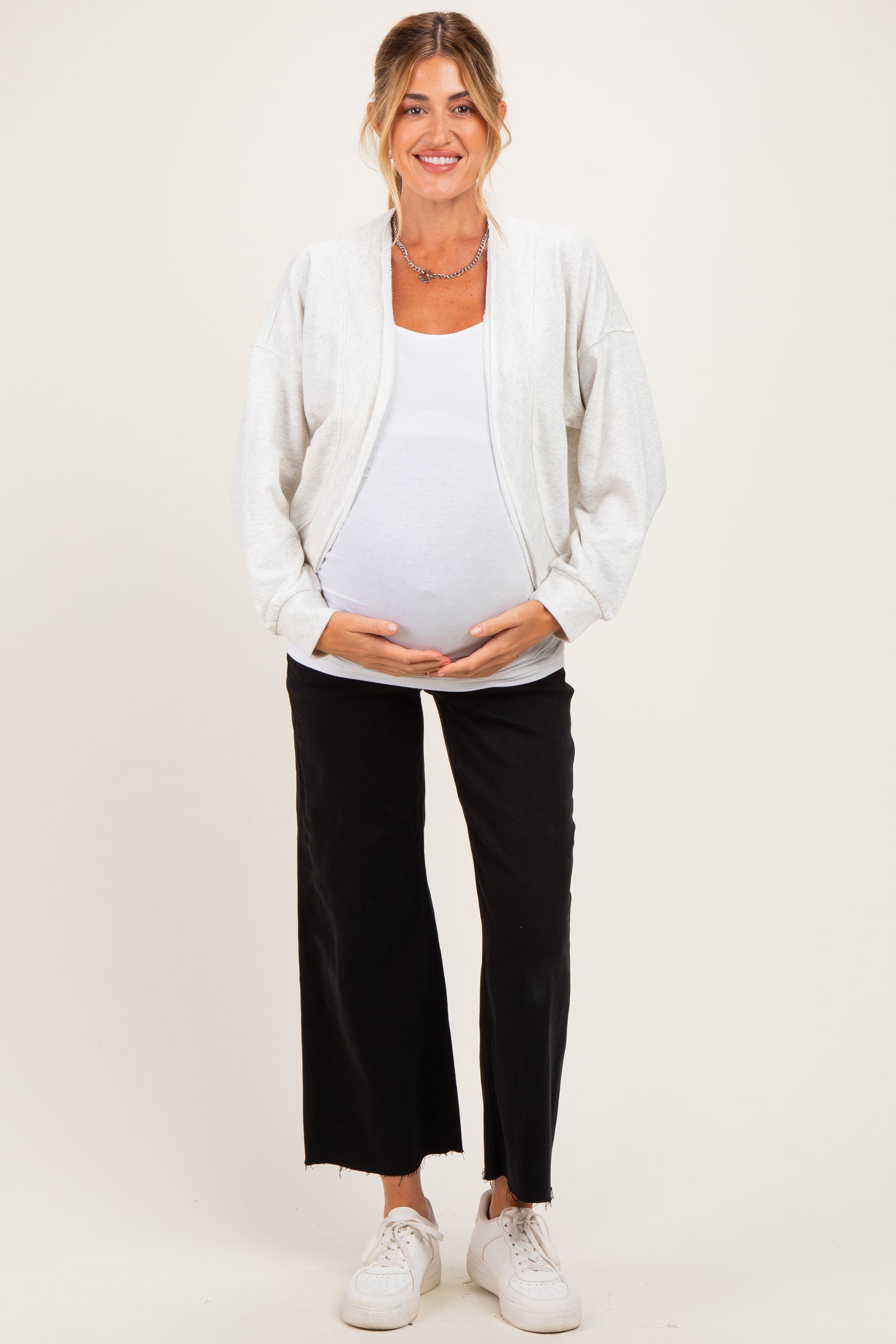 Oatmeal French Terry Maternity Shrug Cardigan