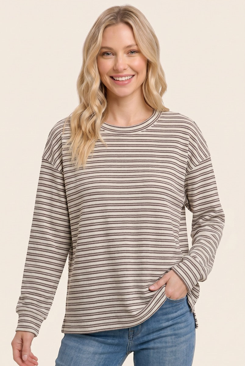 Brown Striped Maternity Long Sleeve Top