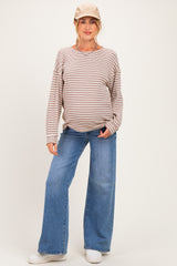 Brown Striped Maternity Long Sleeve Top
