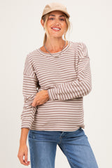 Brown Striped Maternity Long Sleeve Top