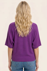 Purple Oversized Short Sleeve Sweater Top