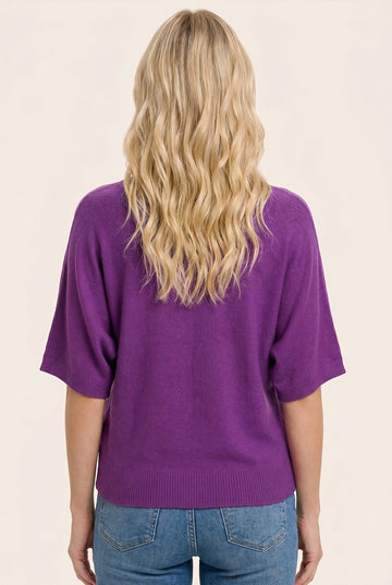 Purple Oversized Short Sleeve Sweater Top