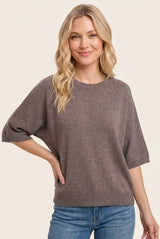 Lt Mocha Oversized Short Sleeve Sweater Top