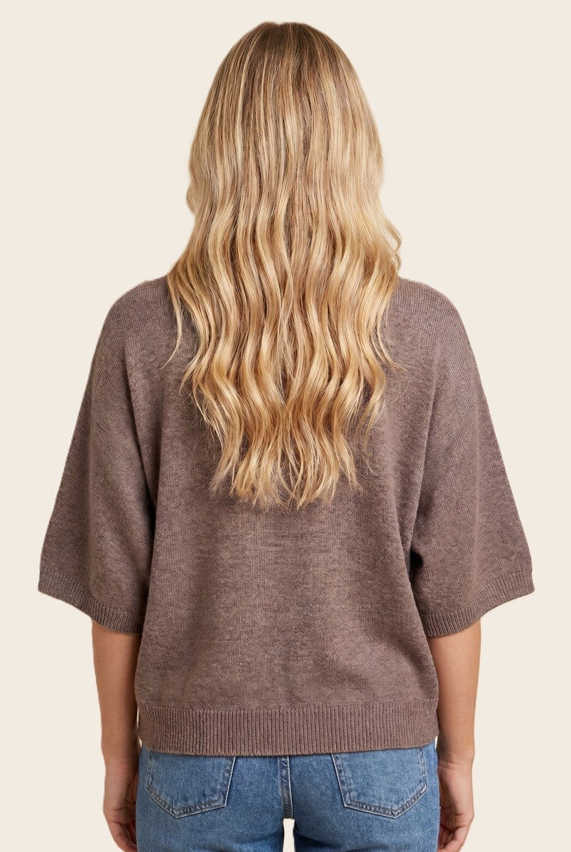 Lt Mocha Oversized Short Sleeve Sweater Top