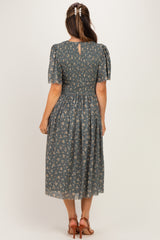 Olive Smocked Bodice Floral Maternity Dress