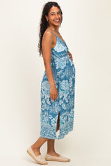 Cornflower Blue Twist Front Cut Out Maternity Midi Dress