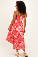 Strawberry Floral V-Neck Tiered Hem Midi Dress