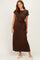 Brown Side Tie Short Sleeve Midi Dress