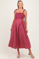 Mauve Striped Colorblock Scallop Detail Maternity Midi Dress