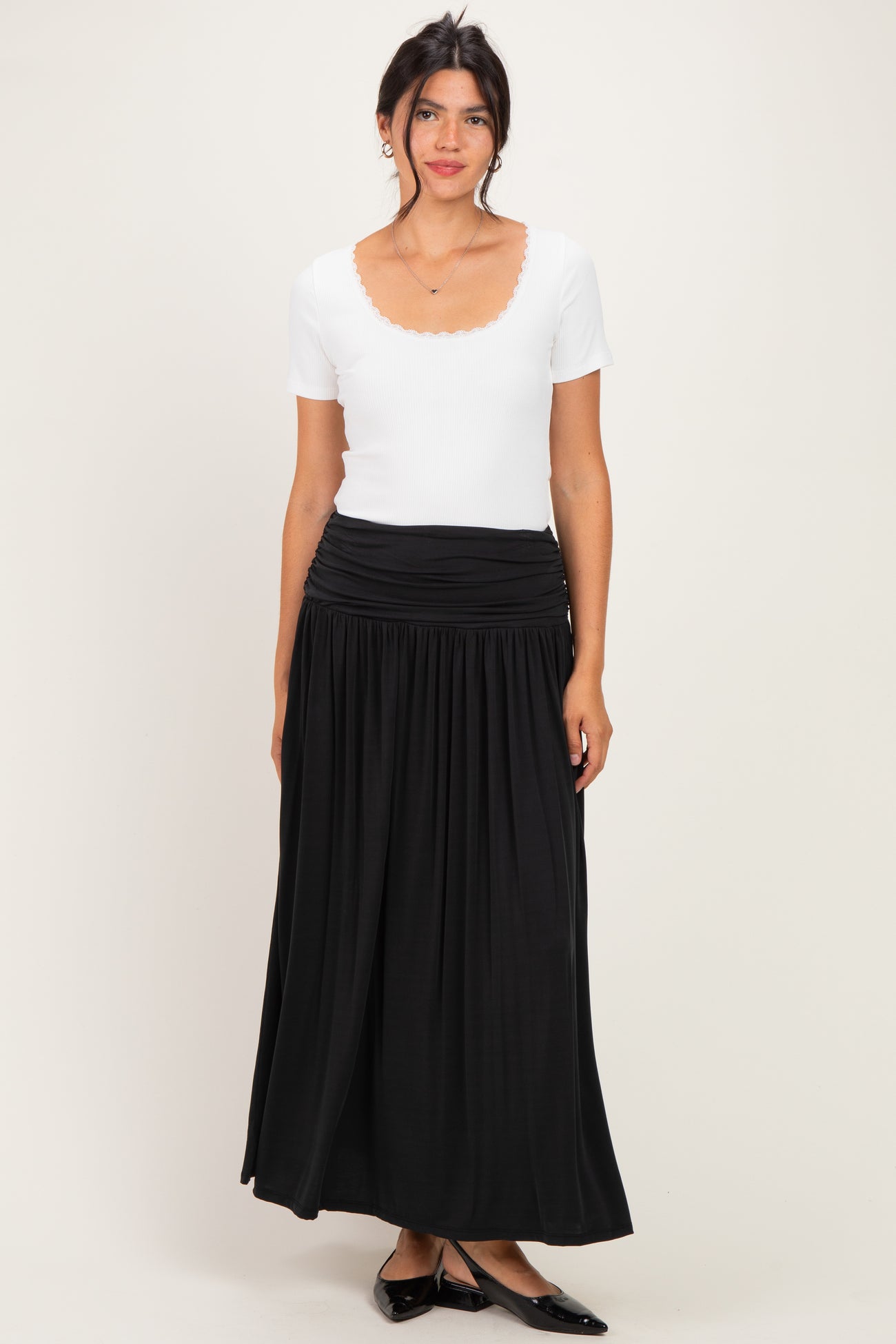 Black Gathered Waistband Maternity Maxi Skirt