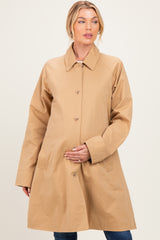 Tan Relaxed Fit Midi Button Maternity Trench Coat