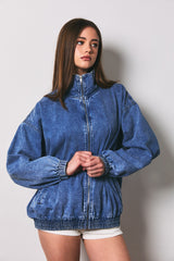 Dark Denim Zipper Front Oversized Jacket