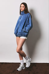 Dark Denim Zipper Front Oversized Jacket