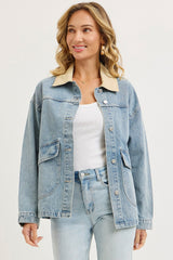 Washed Denim Button Down Oversized Maternity Jacket