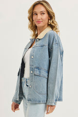 Washed Denim Button Down Oversized Jacket