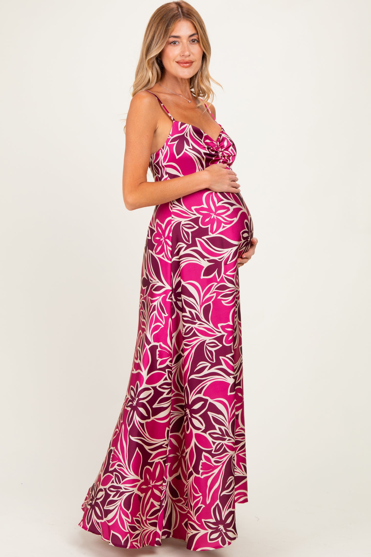 Berry Floral Sleeveless Maternity Maxi Dress