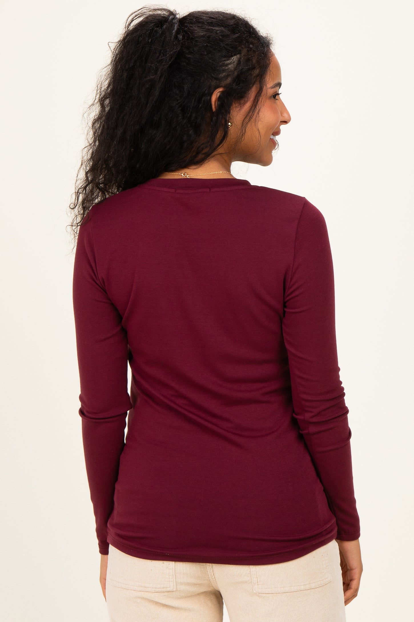 Burgundy Long Sleeve Maternity Top