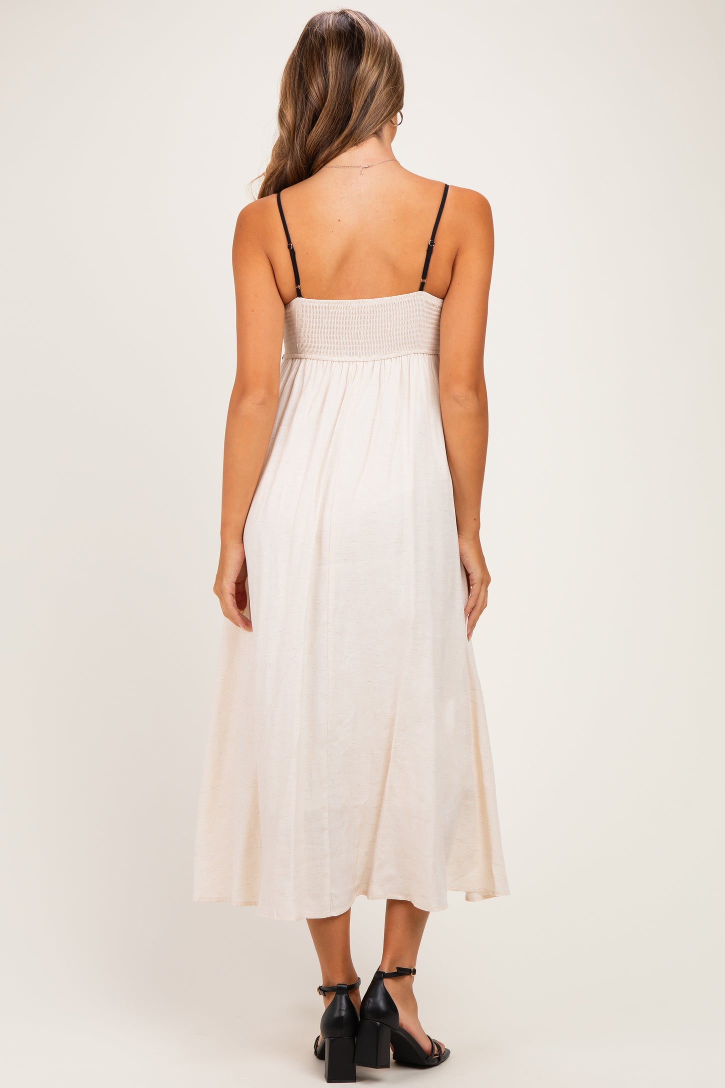 Natural Contrast Trim Maternity Maxi Dress
