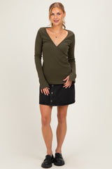 Olive Fitted Long Sleeve Wrap/ Nursing Top