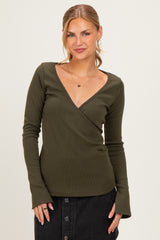 Olive Fitted Long Sleeve Wrap/ Nursing Top