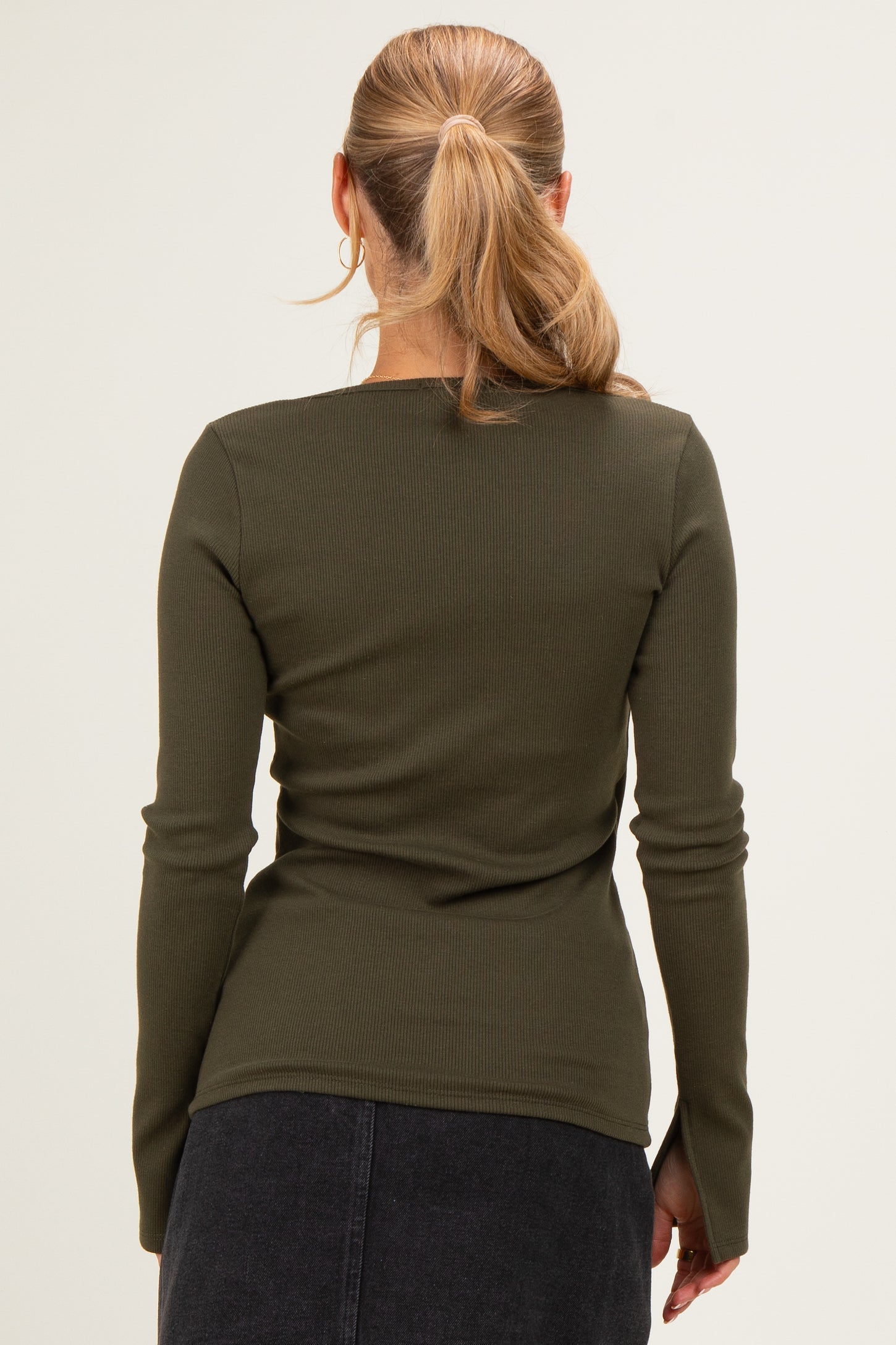 Olive Fitted Long Sleeve Wrap/ Nursing Top