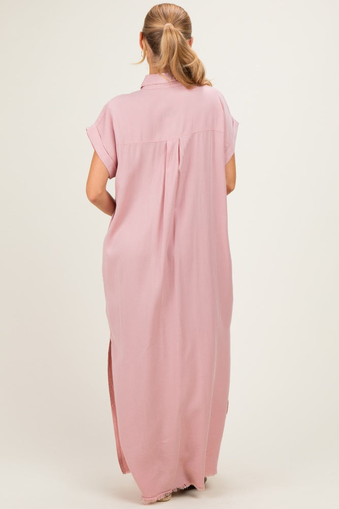 Pink Chambray Maxi Shirt Dress