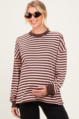 Brown Striped Oversized Maternity Pullover