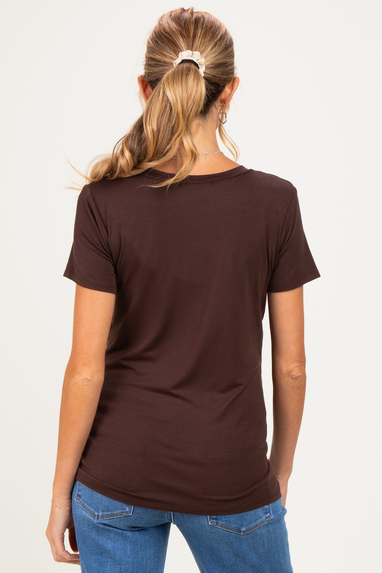 Brown Basic Short Sleeve Maternity Top