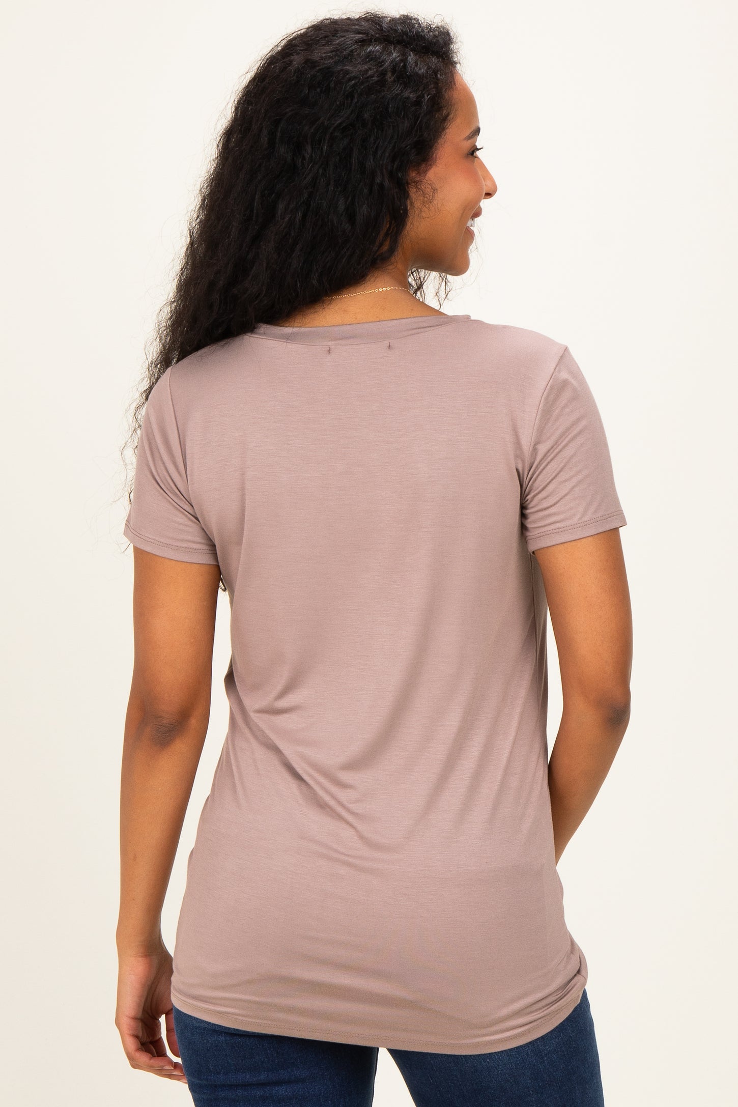 Mocha Basic Short Sleeve Maternity Top