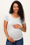 Heather Grey Basic Short Sleeve Maternity Fitted Top