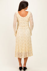 Cream Floral Lace Long Bell Sleeve Maternity Midi Dress
