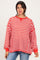 Red Striped Waffle Knit Oversized Pullover Top
