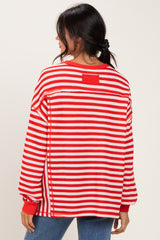 Red Striped Waffle Knit Oversized Pullover Top