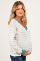 Jade Striped Solid Trim V-Neck Maternity Sweater