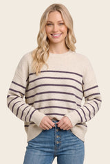 Purple Striped Basic Sweater