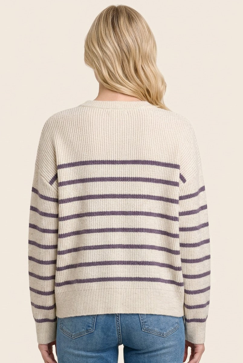 Purple Striped Basic Sweater