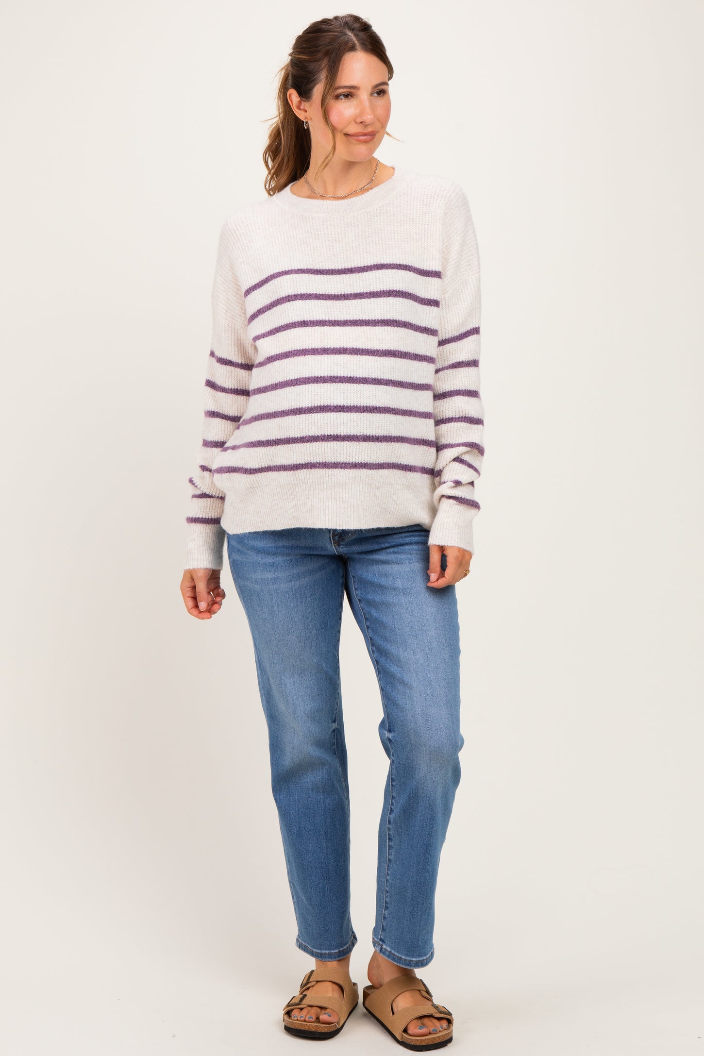 Purple Striped Basic Maternity Sweater