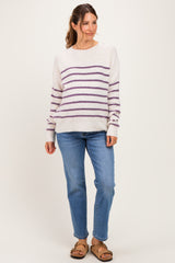 Purple Striped Basic Maternity Sweater