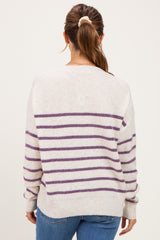 Purple Striped Basic Maternity Sweater
