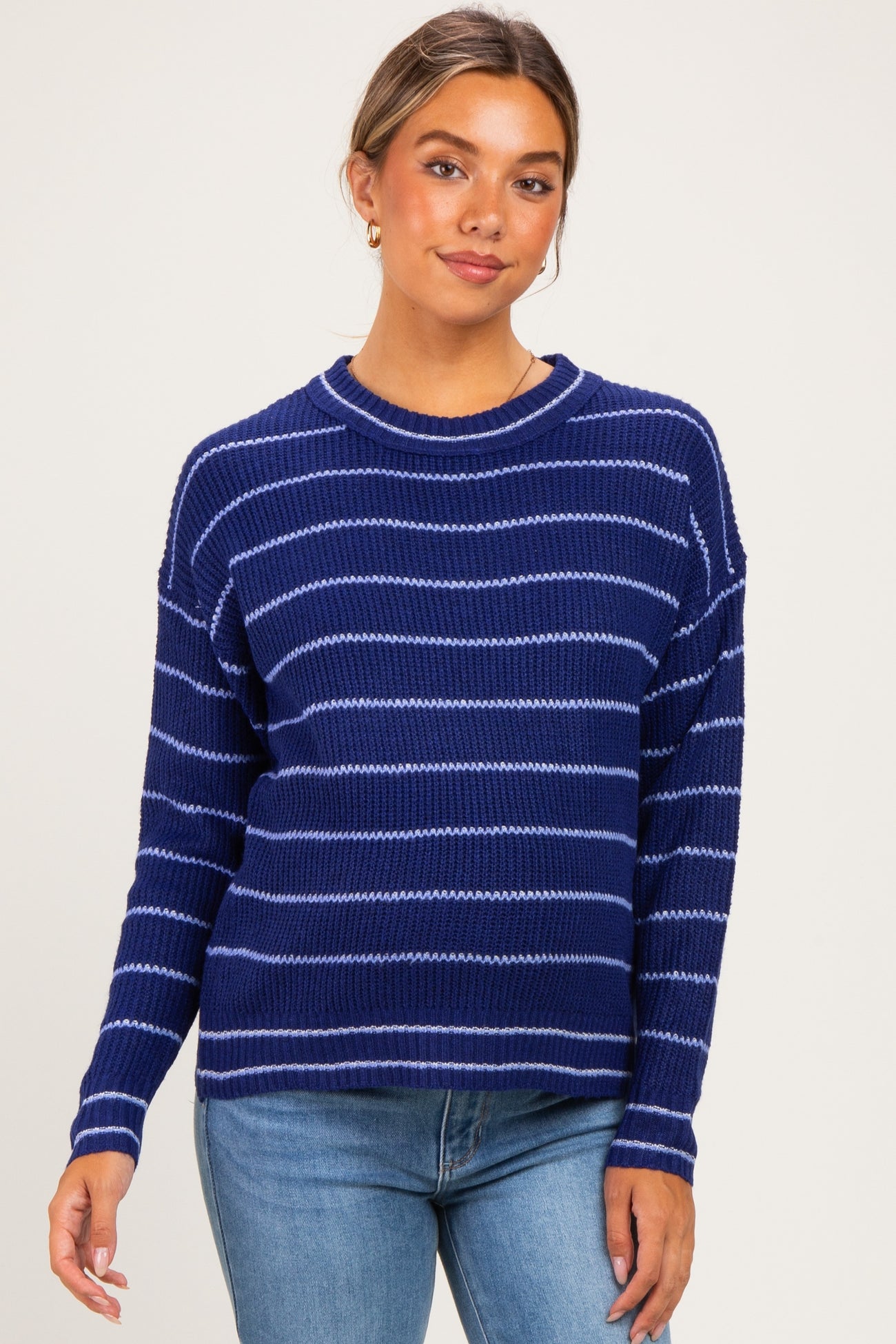 Light Navy Striped Maternity Sweater