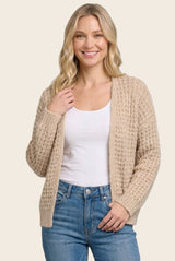 Oatmeal Chunky Waffle Knit Open Cardigan
