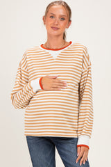 Camel Relaxed Fit Striped Maternity Pullover