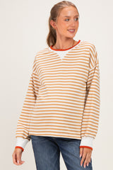 Camel Relaxed Fit Striped Maternity Pullover