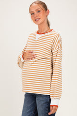 Camel Relaxed Fit Striped Maternity Pullover