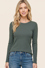 Olive Fitted Ribbed Long Sleeve